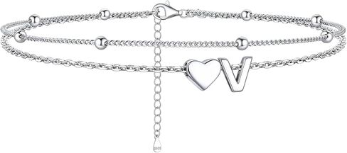 ChicSilver Sterling Silver Anklets for Women Hypoallergenic Womens Ankle Bracelets for Women Layered Heart Anklet With Initials Womens Anklets Jewelry for Mom Wife in Kuwait