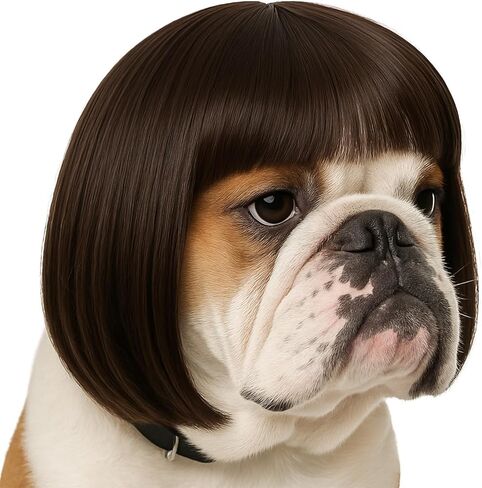 Funny Dog Wig for Small Medium Large Dogs, 7 Inches Pet Costume Adjustable Cat Cosplay Wig Decoration Elastic Headgear for Halloween, Christmas, Parties（Brown） in Kuwait