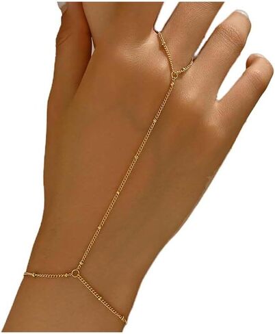Hand Chain Bracelet for Women Dainty 18K Gold Plated Cubic Zirconia Rhinestone Chain Ring Bracelet Adjustable Trendy Jewelry in Kuwait