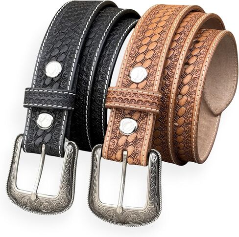 حزام غربي من DANIEL'S ARTPLANET للرجال من الجلد المحبب بالكامل قطعة واحدة مع إبزيم منقوش يدويًا مقاس 1.5 بوصة in Kuwait