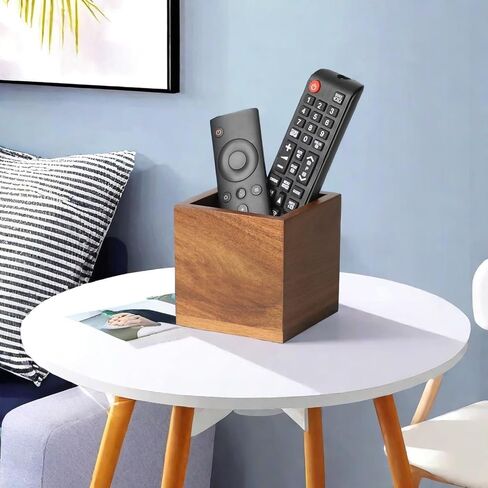 Remote Control Holder Caddy,Farmhouse Acacia Wood TV Remote Holder, Vintage Desk Caddy, Remote Organizer for Table (Brown for 3+ Remote Controls) in Kuwait