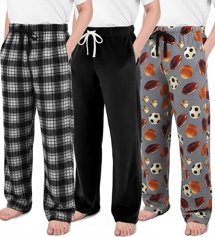 3-Pack Boys Pajama Pants - Soft Micro Fleece PJ Bottoms for Kids - Boys Sleepwear, Size 7-20 in Kuwait
