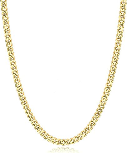 3/5mm 14k الذهب الحقيقي/سلسلة كوبية مطلية بالفضة الحقيقية للرجال الأولاد ، سلسلة ارتباطات كوبية من الفولاذ المقاوم للصدأ للرجال الأولاد متينة قلادة غير صاخبة هدايا المجوهرات له 16/18/20/22/24 بوصة in Kuwait