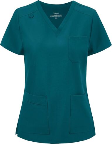 Scrub Tops for Women, Curved V-Neck Scrub Tops with 3 Pockets, Soft Stretch, Easy Care in Saudi Arabia