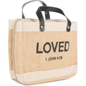 Creative Brands Faithworks - Jute Tote Bible Cover with Genuine Leather Handles and Side Compartments, 13 x 11-Inch, Our Father in Kuwait