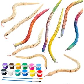 lamxxyoo Wooden Snake Toys for Kids Wood DIY Crafts for Child 10 Pcs Animals Crafts with 12 Colors Acrylic 2 Paint Brush for Arts Reptile Party Decoration in Kuwait