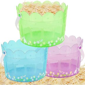 Zcaukya Easter Buckets for Egg Hunt, Set of 3 Clear Kids Easter Baskets with Handles, Empty Plastic Easter Pails for Easter Party Favors, Green, Blue, Purple in Kuwait