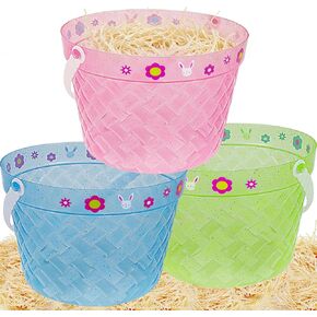 Zcaukya Easter Buckets for Egg Hunt, Set of 3 Clear Kids Easter Baskets with Handles, Empty Plastic Easter Pails for Easter Party Favors, Green, Blue, Purple in Saudi Arabia