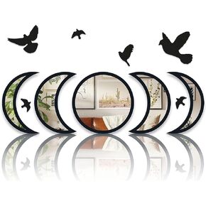 NESHE Moon Phase Mirror Set with Birds | Scandinavian Natural Home Boho Wall Decor | Aesthetic Witchy Bohemian Indoor Gothic Art Decorations for Living Room (White) in Saudi Arabia