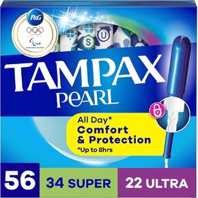TAMPAX Pearl Stampons multipack ، مع جديلة تسرب ، امتصاص فائق/فائق ، غير معقود ، 56 عدد in Kuwait