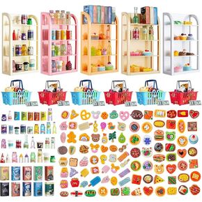 164 قطعة من أرفف السوبر ماركت المصغرة نموذج الأثاث 4 طبقات رف عرض رف بيت الدمية ملحقات تخزين رف الكتب ملحقات خزانة صغيرة ديكور زجاجة الطعام والشراب لعبة الحفلات التنكرية in Kuwait