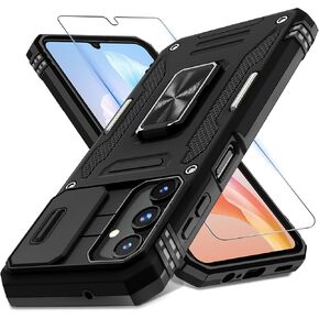 DEERLAMN Case for Samsung Galaxy S25 6.2-Inch with Slide Camera Cover+Screen Protector (1 Pack), Rotated Ring Kickstand Military Grade Shockproof Protective Cover-Navy Blue in Kuwait