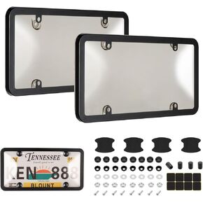 License Plate Cover & Frames, 2 Pack Clear License Plate Protector, ABS Car Front/Rear License Plate Frame with Screws Caps, Fit Any Standard US Plates in Kuwait