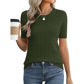 Micoson Womens Short Sleeve Cable Knit Sweater Tops Crewneck Lightweight Spring Summer Shirts Business Dressy Casual Outfits in Kuwait