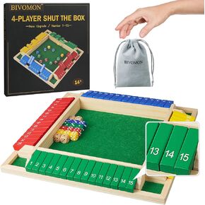 Upgrade Shut The Box Dice Game 1-4 Player, Wooden Board Table Math Games with 16 Dices, Classics Tabletop Version Games for Kids & Adults, Home, Classroom, Party or Pub (14 Inches) in Kuwait