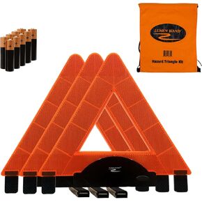 مجموعة مثلث التحذير في حالات الطوارئ مع حقيبة تخزين برباط و9 بطاريات قلوية AAA - إضاءة LED داخلية مدمجة وانعكاس خارجي in Kuwait