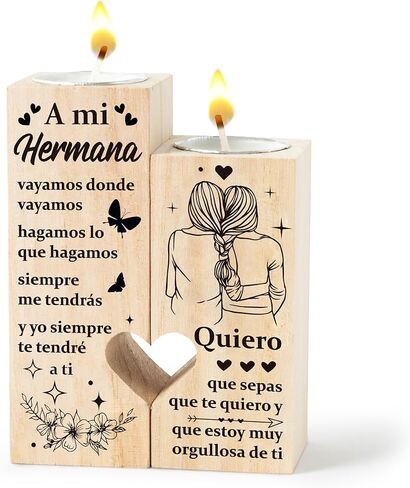 Zainpe Spanish Inspirational Mother's Candle Holders Gift for Women Friend Sister Bestie Mum Teacher ، Wooden Heart Double -Side Printing Candlestick Birthday Gifts Friendshipts Hights in Kuwait