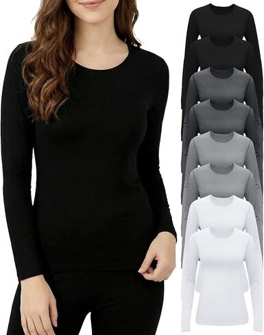 Jecery 8 Pcs Thermal Long Sleeve Shirts for Women Thermal Top Set Crew Neck Shirts Base Layer Women Long Underwear in Kuwait