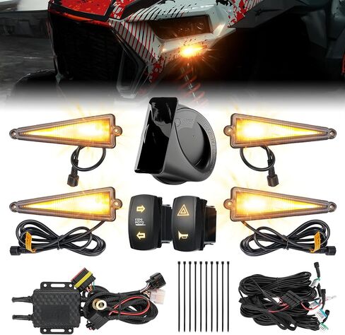 KEMIMOTO UTV Turn Signal Kit with 110D Horn, Pre-Wired, Plug and Play UTV ATV Blinker with Rocker Switch, Triangle Universal Street Legal Turn Signals Compatible with Polaris, Can-Am, Teryx, CFMOTO in Kuwait
