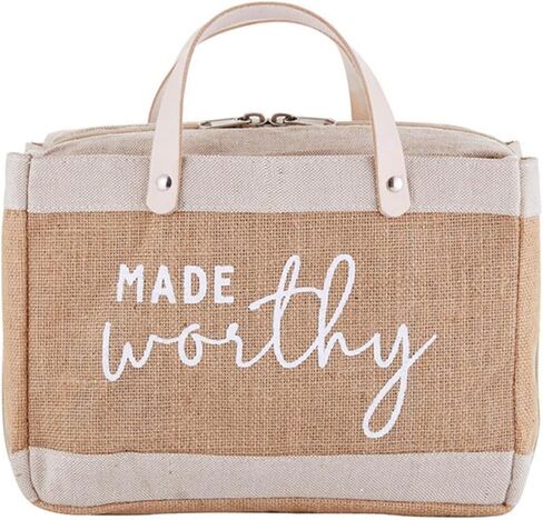 Creative Brands Faithworks - Jute Tote Bible Cover with Genuine Leather Handles and Side Compartments, 13 x 11-Inch, Our Father in Kuwait