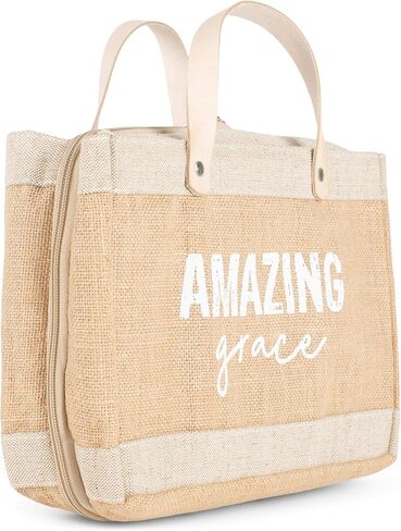 Creative Brands Faithworks - Jute Tote Bible Cover with Genuine Leather Handles and Side Compartments, 13 x 11-Inch, Our Father in Kuwait
