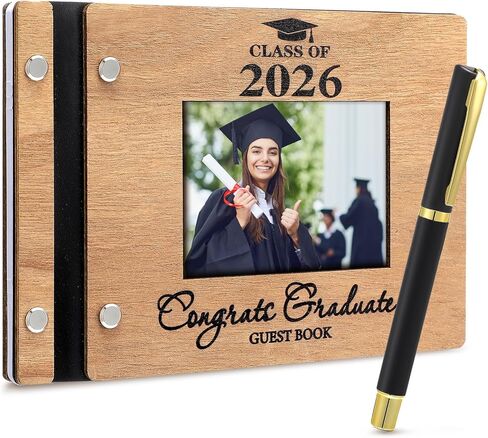 Graduation Wooden Guest Book with Pen 8 x 6 Inches 120 Pages Memory Scrapbook Rustic Signature Party Sign in Xmas Gift for Couple Guests Book in Kuwait