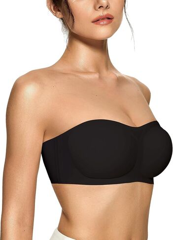 OEAK Womens Strapless Bras Push Up Bandeau Bra Non Slip Wireless Supportive Padded Bras Seamless Comfortable Tube Bra Small Black in Kuwait