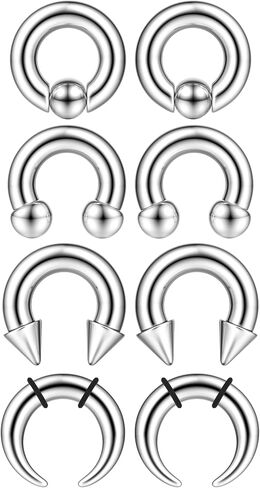 YADOCA Surgical Steel Septum Stretching Kit - 2G 4G 6G 8G 10G 12G 14G Septum Rings Septum Pincher Tapers Gauge Kit Nose Septum Piercing Jewelry Earrings for Women Men, Silver Black Tone in Kuwait