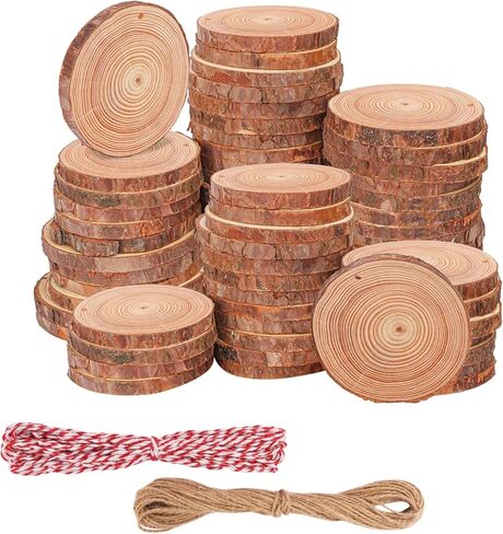 20 PCS Unfinished Wood Slices for Centerpieces, 6.3-7 Inch Natural Wood Slices with Tree Bark Pine and Wood Rounds Discs for DIY Crafts, Centerpieces, Art & Decor in Kuwait