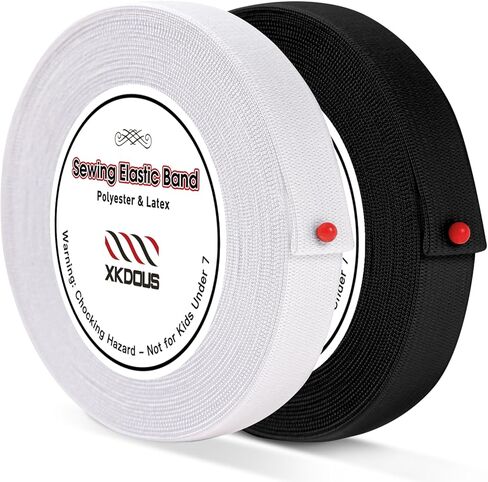 XKDOUS Elastic Band for Sewing, 0.6 Inch 14 Yards 2 Roll Knit Elastic Bands for Sewing Waistband and Pants Waist, High Elasticity(7 Yards White, 7 Yards Black) in Kuwait
