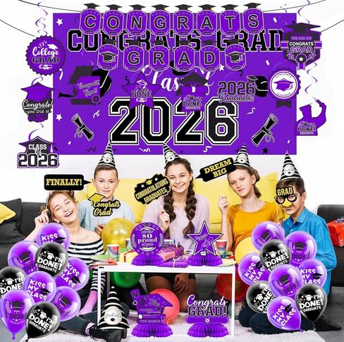 2025 مجموعة زخارف التخرج- فئة من 2025 ، زخارف الحفلات ، تهانينا لافتة ، خلفية ، درامات معلقة ، بالونات وعسل الأقطار العليا ، لوازم التخرج in Kuwait