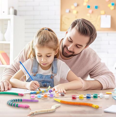 lamxxyoo Wooden Snake Toys for Kids Wood DIY Crafts for Child 10 Pcs Animals Crafts with 12 Colors Acrylic 2 Paint Brush for Arts Reptile Party Decoration in Kuwait