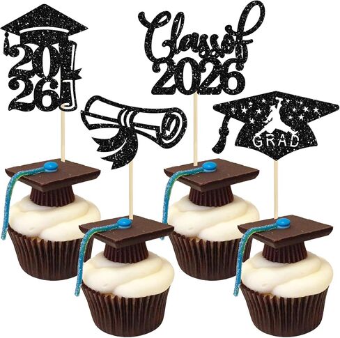 36 Pack 2025 تخرج موضوع Cupcake Toppers Glitter Class of 2025 Diploma Capcake Capcake يختار 2025 تخرج تخرج الكعكة الزخارف اللوازم الوردي in Saudi Arabia
