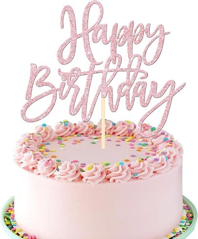 1 PCS Happy Golden Birthday Cake Topper Gold Glitter Birthday Cake Pick for Celebrating Birthday Anniversary Theme Party Cake Decorations Supplies in Kuwait
