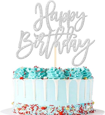 1 PCS Happy Golden Birthday Cake Topper Gold Glitter Birthday Cake Pick for Celebrating Birthday Anniversary Theme Party Cake Decorations Supplies in Kuwait