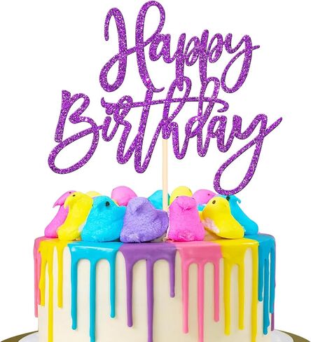 1 PCS Happy Golden Birthday Cake Topper Gold Glitter Birthday Cake Pick for Celebrating Birthday Anniversary Theme Party Cake Decorations Supplies in Kuwait