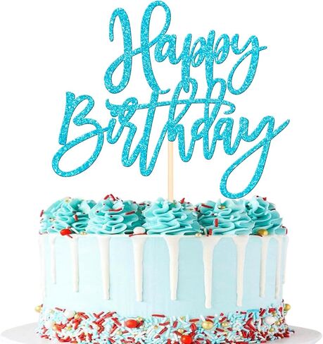 1 PCS Happy Golden Birthday Cake Topper Gold Glitter Birthday Cake Pick for Celebrating Birthday Anniversary Theme Party Cake Decorations Supplies in Kuwait