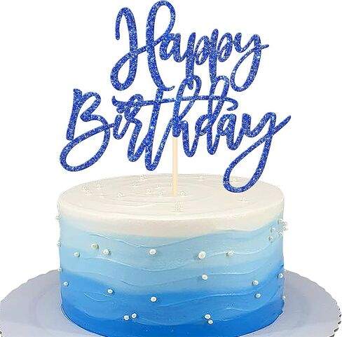 1 PCS Happy Golden Birthday Cake Topper Gold Glitter Birthday Cake Pick for Celebrating Birthday Anniversary Theme Party Cake Decorations Supplies in Kuwait