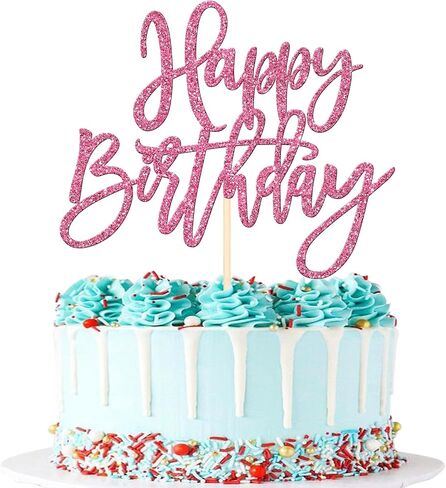 1 PCS Happy Golden Birthday Cake Topper Gold Glitter Birthday Cake Pick for Celebrating Birthday Anniversary Theme Party Cake Decorations Supplies in Kuwait
