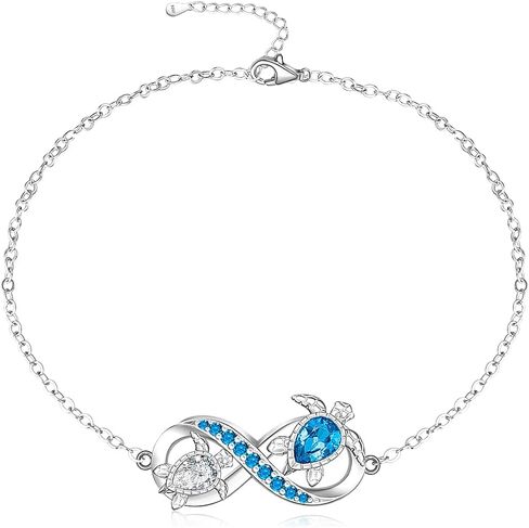 Turtle Anklet Blue Opal Sea Turtle Ankle Bracelets for Women Sterling Silver Infinity Wave Ocean Beach Summer Foot Bracelet Jewelry Layered Adjustable in Saudi Arabia