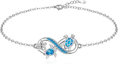 Turtle Anklet Blue Opal Sea Turtle Ankle Bracelets for Women Sterling Silver Infinity Wave Ocean Beach Summer Foot Bracelet Jewelry Layered Adjustable in Saudi Arabia