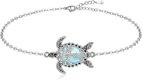 Turtle Anklet Blue Opal Sea Turtle Ankle Bracelets for Women Sterling Silver Infinity Wave Ocean Beach Summer Foot Bracelet Jewelry Layered Adjustable in Saudi Arabia