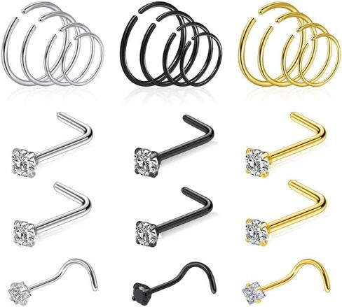 10 pcs Gold Nose Hoop Surgical Steel Nose Rings for Women Men 20G Nose Piercing Jewelry Gold Nose Ring Gold Nose Studs Gold Nose Piercing Hypoallergenic Nose Rings Hoops 10Pcs in Kuwait
