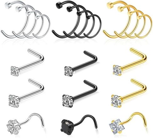10 pcs Gold Nose Hoop Surgical Steel Nose Rings for Women Men 20G Nose Piercing Jewelry Gold Nose Ring Gold Nose Studs Gold Nose Piercing Hypoallergenic Nose Rings Hoops 10Pcs in Saudi Arabia