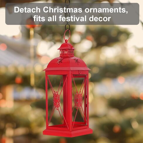 DECORKEY Christmas Decorations For Home, Decorative Christmas Lantern Indoor Outdoor Decor, Metal Hanging Candle Holder with Xmas Teardrop Wreath & LED Candle for Table Centerpieces, Patio, Porch(Red) in Kuwait
