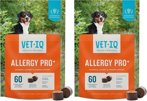 VetIQ Allergy Pro+ Soft Chews for Dogs, 60 Count, Seasonal Allergy Support, Colostrum, Astragalus Root, Sporevia, Hickory Smoke Flavor in Kuwait