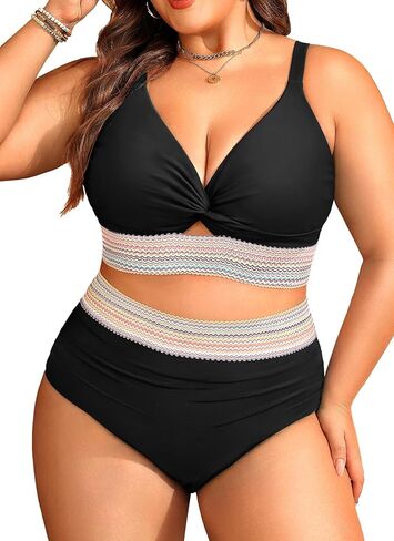 Daci Plus Size Two Piece Swimsuits - High Waisted Bikini for Women Tummy Control Bathing Suits Knot Twist Swimwear 2025 in Kuwait