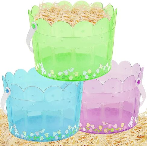 Zcaukya Easter Buckets for Egg Hunt, Set of 3 Clear Kids Easter Baskets with Handles, Empty Plastic Easter Pails for Easter Party Favors, Green, Blue, Purple in Kuwait