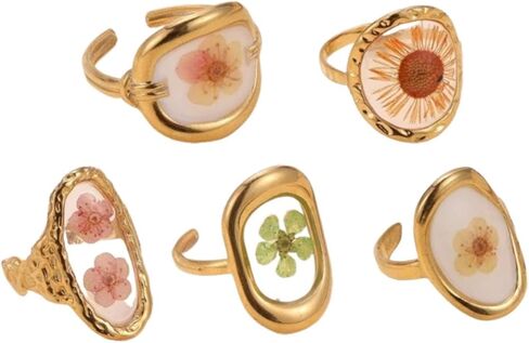 5pcs 18k Gold Plated Floral Adjustable Rings Chunky Gold Rings Vintage Jewelry Y2k Accessories Don't Tarnish Ring Set in Kuwait