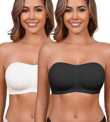 DEANGELMON Strapless Bra for Women Non-Slip Silicone Bandeau Bra Non-Padded Wireless Front Closure Tube Top Bra in Kuwait